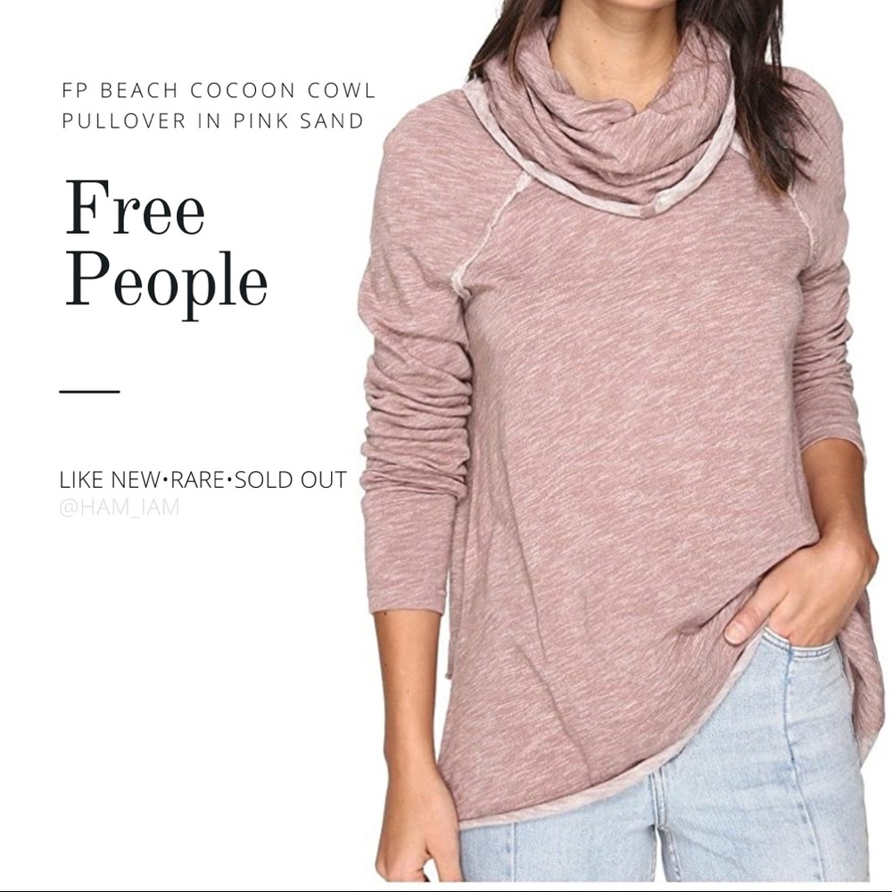 LIKE NEW, SOLD OUT Free People FP Beach Cocoon Cowl Pullover in Pink Sand